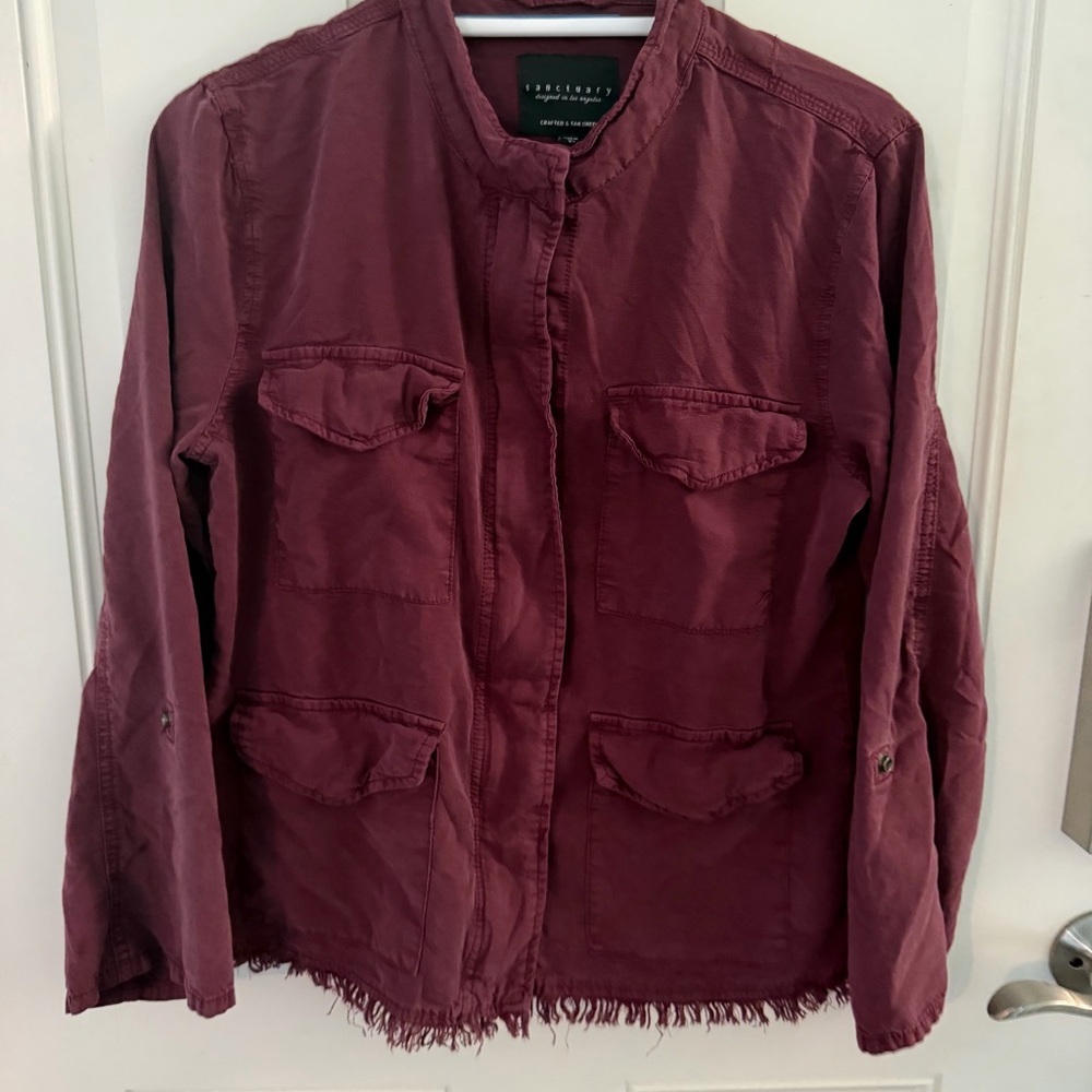 Sanctuary Roy Surplus Jacket S | Burgundy Frayed Hem Tencel